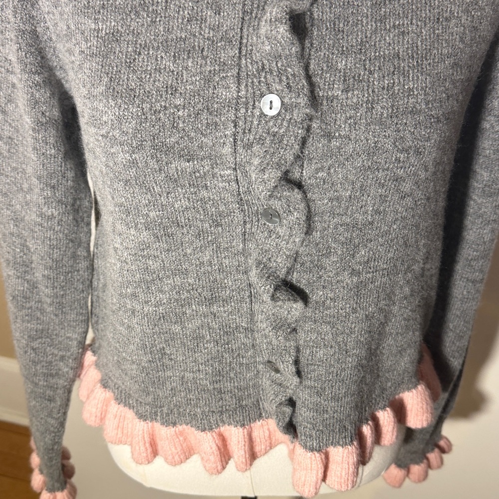 NWOT Anthropologie S Grey and Pink Ruffled Cardigan - Picture 6 of 11